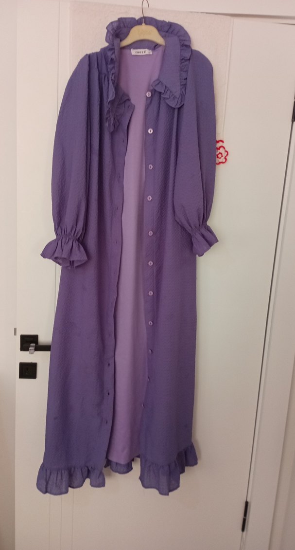 Mor Düğmeli Uzun Kollu Kadın Elbise - Görsel 4