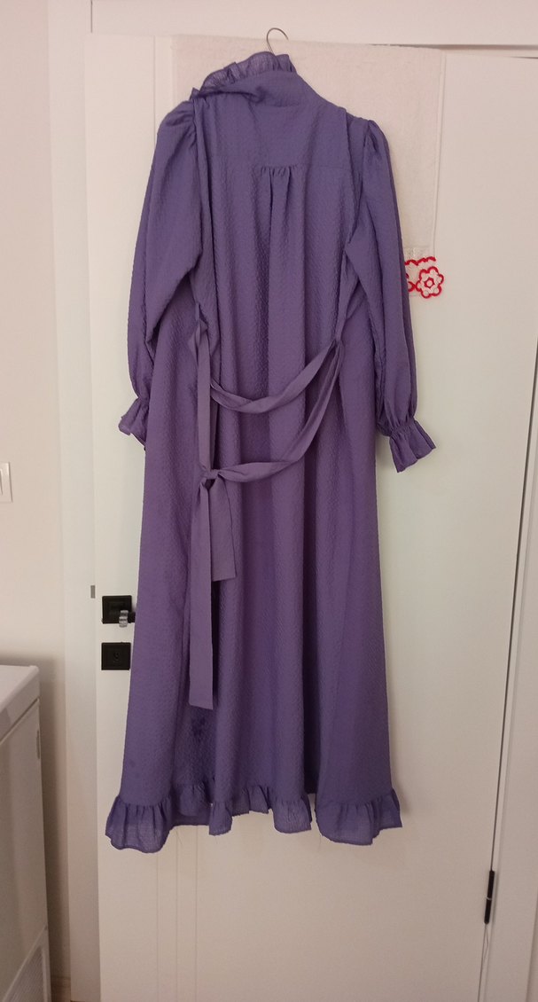 Mor Düğmeli Uzun Kollu Kadın Elbise - Görsel 5