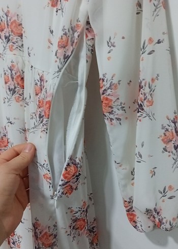 Beyaz Bohem Uzun Kollu Çiçekli Elbise - Görsel 6