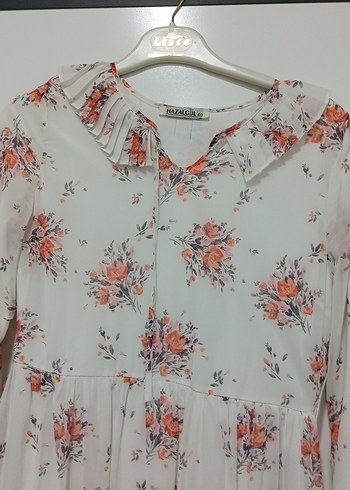 Beyaz Bohem Uzun Kollu Çiçekli Elbise - Görsel 3