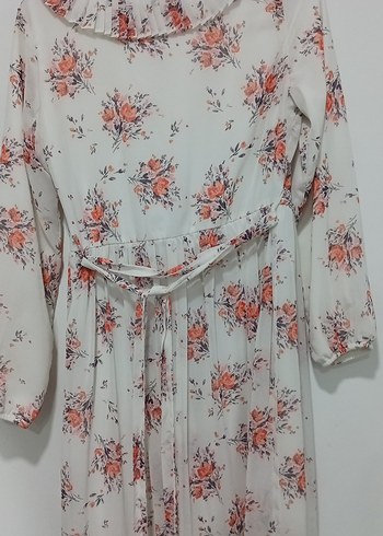 Beyaz Bohem Uzun Kollu Çiçekli Elbise - Görsel 8