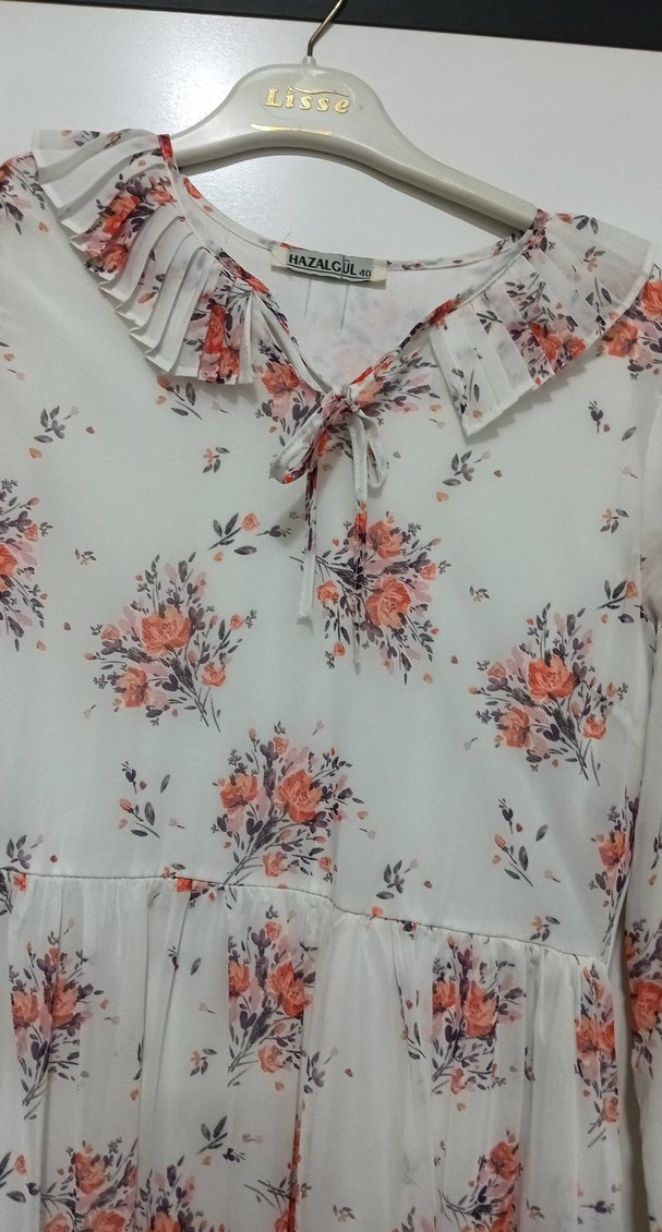 Beyaz Bohem Uzun Kollu Çiçekli Elbise - Görsel 5