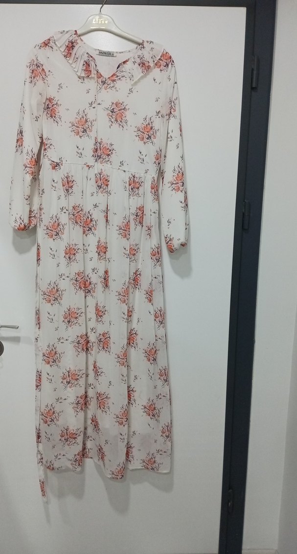 Beyaz Bohem Uzun Kollu Çiçekli Elbise - Görsel 2