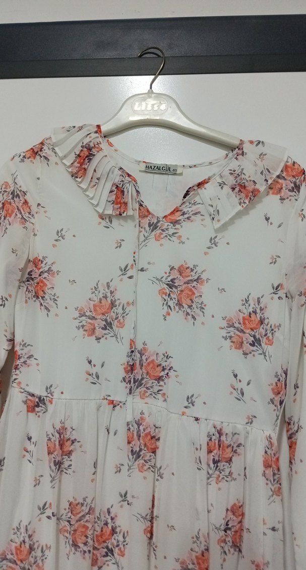 Beyaz Bohem Uzun Kollu Çiçekli Elbise - Görsel 3