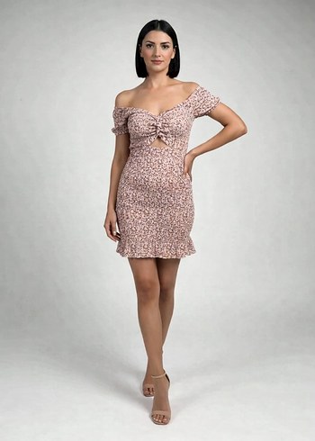 Dantel Detaylı Pembe Mini Elbise - Görsel 2