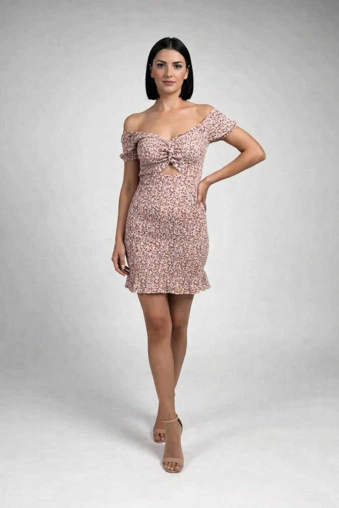 Dantel Detaylı Pembe Mini Elbise - Görsel 2