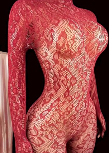 Kırmızı Yılan Desenli vücut çorabı Dantel Midi Elbise - Görsel 2