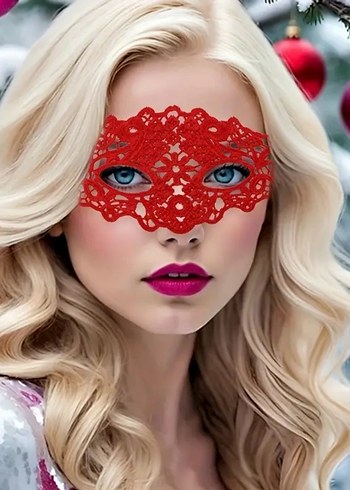 Kırmızı Dantel Maske Kadın Aksesuarı - Görsel 2