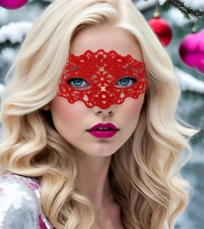 Kırmızı Dantel Maske Kadın Aksesuarı - Görsel 2