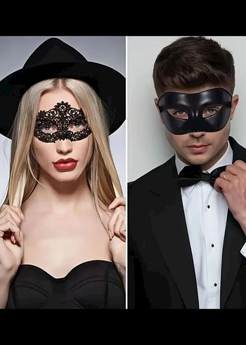 Siyah Dantel ve plastik Maske Seti - Görsel 2