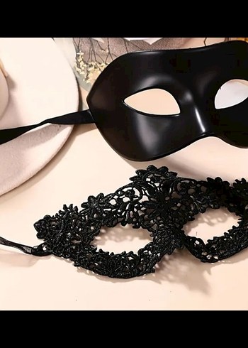 Siyah Dantel ve plastik Maske Seti - Görsel 3