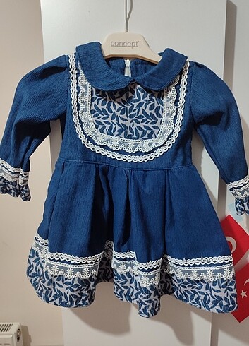 9-12 Ay Beden mavi Renk kız bebek elbise