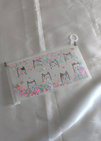 Pastel Renkli Kedi Desenli Şeffaf Kalemlik - Görsel 3