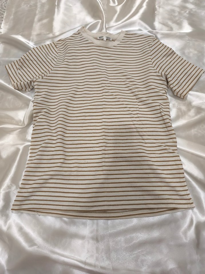Bej Çizgili Erkek Kısa Kollu Tişört - Görsel 5