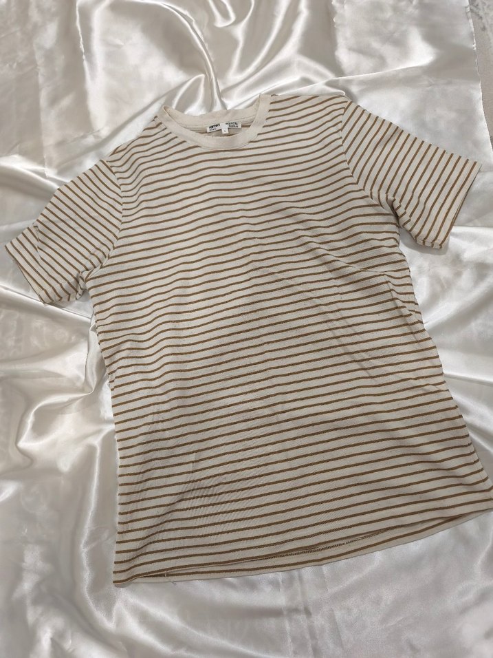 Bej Çizgili Erkek Kısa Kollu Tişört - Görsel 2