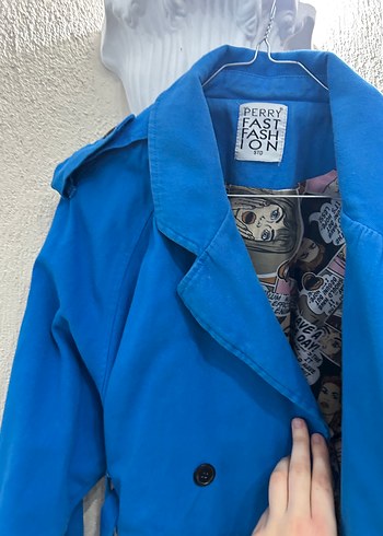 m Beden mavi Renk Mavi Baskılı Mini Denim Ceket