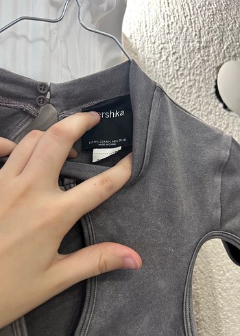 Bershka Uzun Kollu Yırtmaçlı Gri Gotik Elbise
