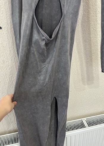 m Beden gri Renk Uzun Kollu Yırtmaçlı Gri Gotik Elbise