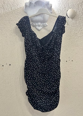 Puantiye Desenli Siyah Mini elbise
