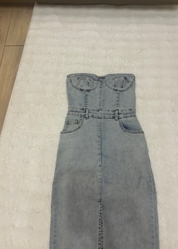 Zara Kadın Gri Denim Midi Elbise