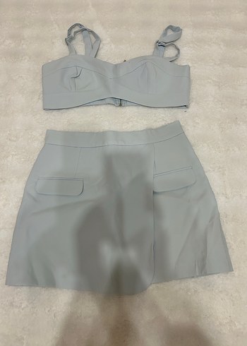 Gri Mini Etek Kadın üst crop
