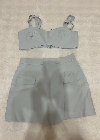 Zara Gri Mini Etek Kadın üst crop