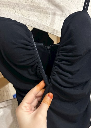 Zara Siyah Drapeli Straplez Mini Elbise