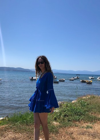 m Beden Mavi Mini Bohem Kadın Elbise