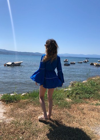 Mavi Mini Bohem Kadın Elbise