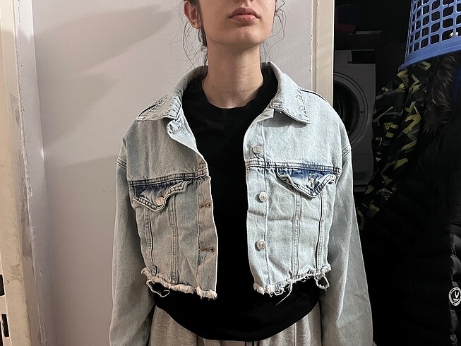 m Beden mavi Renk Crop jean (kot) ceket tertemiz