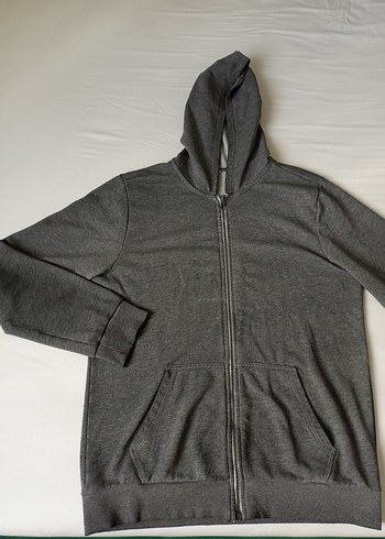 Gri Fermuarlı Kapüşonlu Erkek Sweatshirt
