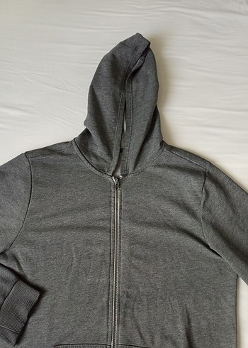 m Beden Gri Fermuarlı Kapüşonlu Erkek Sweatshirt