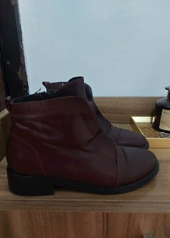 Bordo Deri Kadın Topuklu Bot - Görsel 2