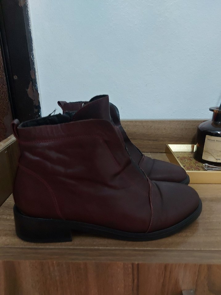 Bordo Deri Kadın Topuklu Bot - Görsel 2