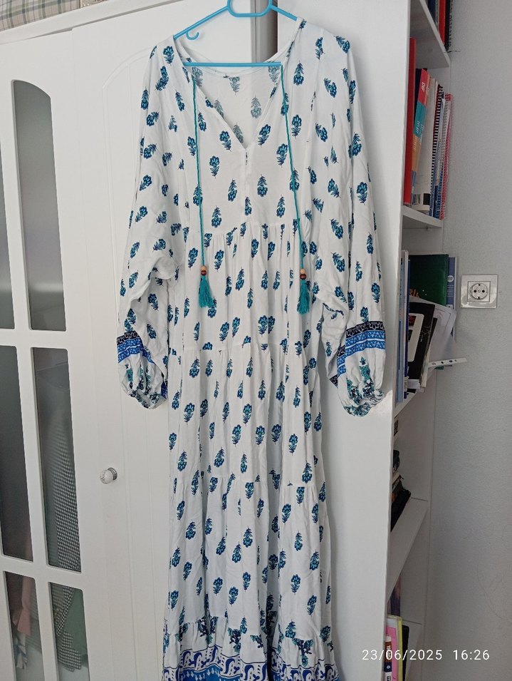 Mavi Püsküllü Bohem Uzun Elbise - Görsel 2