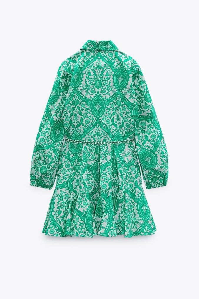 Zara  Mini Elbise Yeşil Desenli - Görsel 2