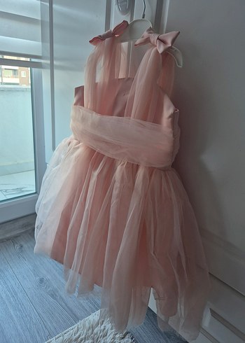 Pembe Drapeli Askılı Kız Elbisesi abiye