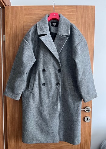 Gri Çift Düğmeli Oversize Kaban