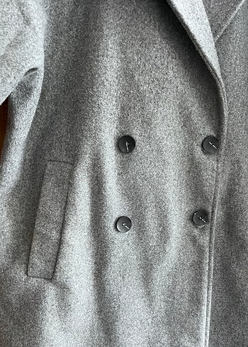 Defacto Gri Çift Düğmeli Oversize Kaban