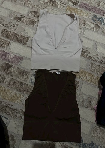 Kadın Kahverengi V Yakalı Atlet - Görsel 2