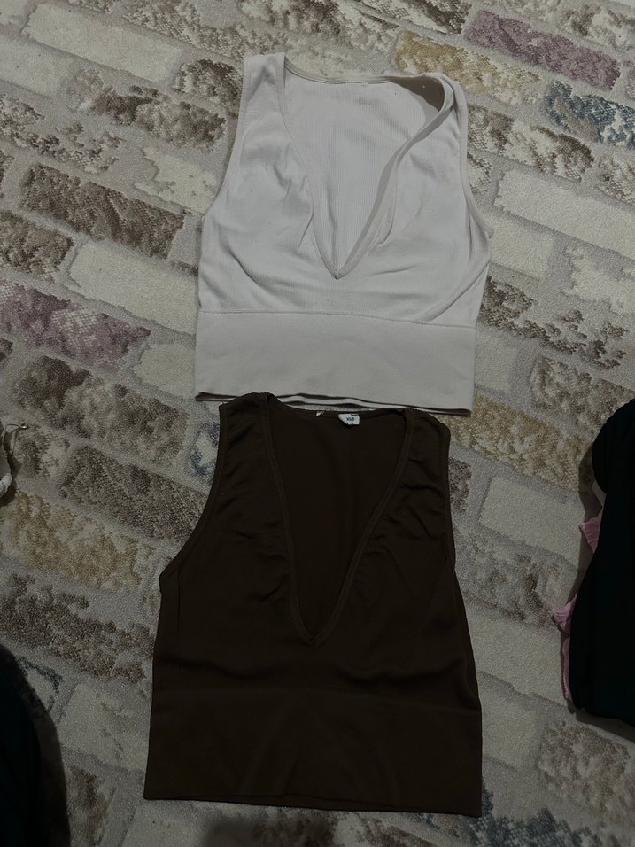 Kadın Kahverengi V Yakalı Atlet - Görsel 2