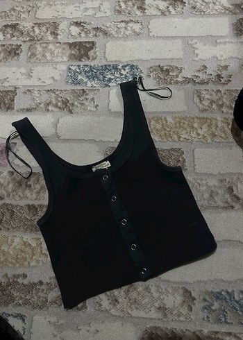 Düğmeli Siyah Kadın Atlet - Görsel 2