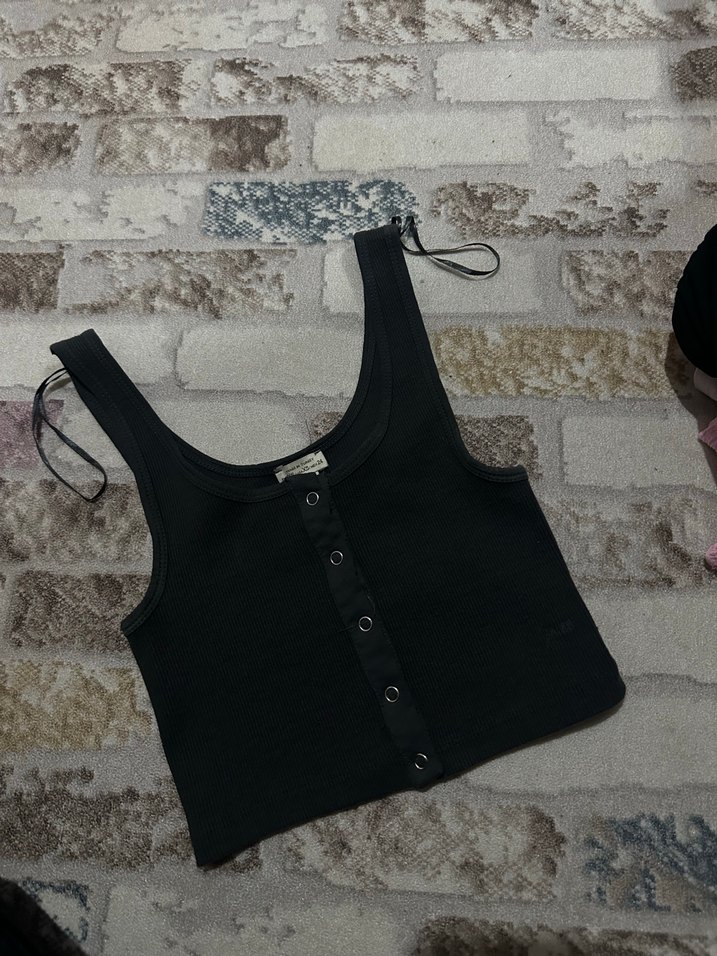 Düğmeli Siyah Kadın Atlet - Görsel 2