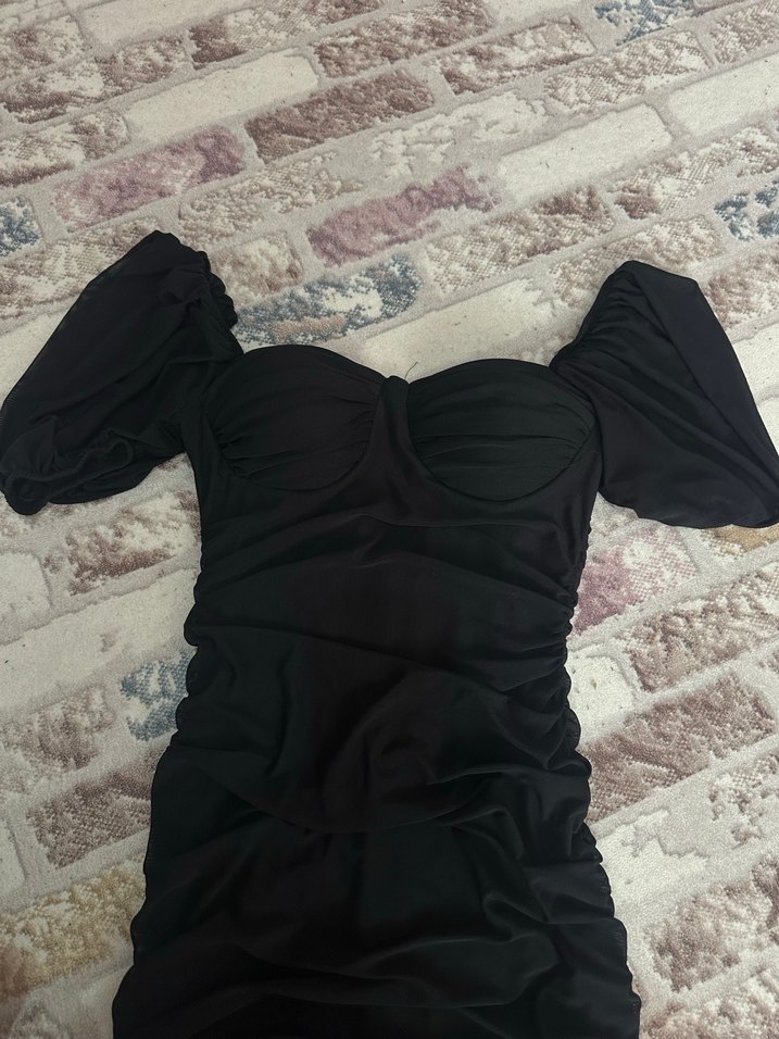 Siyah Drapeli Gotik Uzun Abiye Elbise - Görsel 2