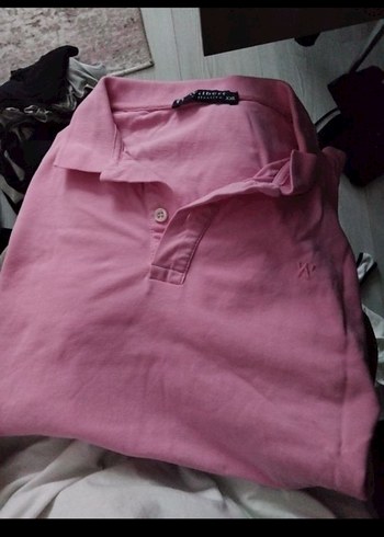 Diğer Pembe V Yaka Polo Tişört XXL
