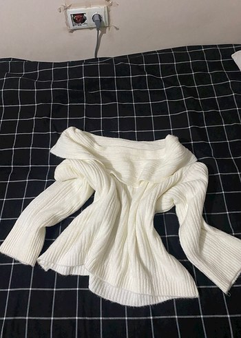 maddono yaka beyaz kazak- triko kayik kazak - Görsel 4