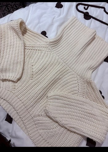 Beyaz Örgü Kadın Boğazlı Kazak - Görsel 3