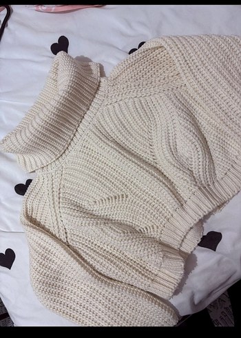 Beyaz Örgü Kadın Boğazlı Kazak - Görsel 2