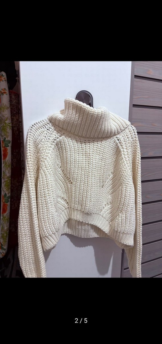 Beyaz Örgü Kadın Boğazlı Kazak - Görsel 5