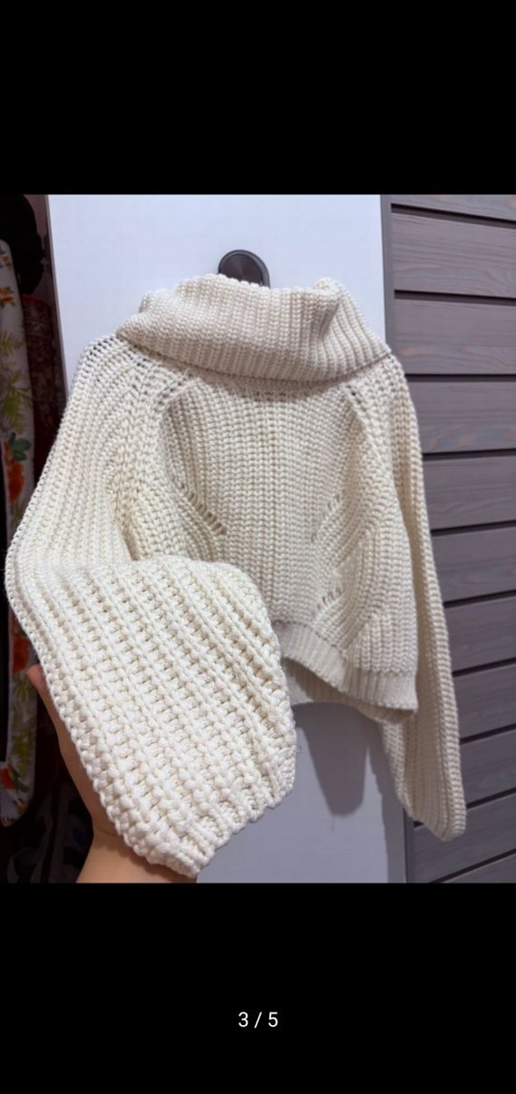 Beyaz Örgü Kadın Boğazlı Kazak - Görsel 4